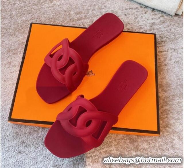 Duplicate Hermes PVC Flat Slide Sandals Red 711102