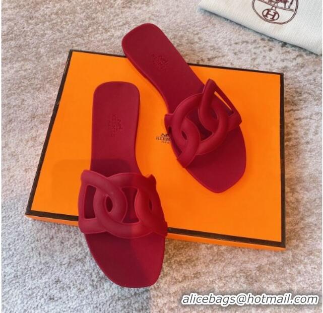 Duplicate Hermes PVC Flat Slide Sandals Red 711102