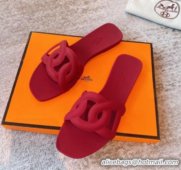 Duplicate Hermes PVC Flat Slide Sandals Red 711102