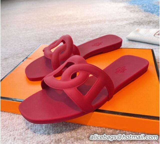 Duplicate Hermes PVC Flat Slide Sandals Red 711102