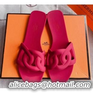 Comfortable Hermes PVC Flat Slide Sandals Dark Pink 711103