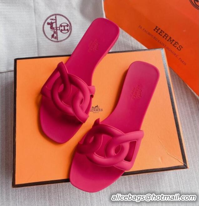 Comfortable Hermes PVC Flat Slide Sandals Dark Pink 711103