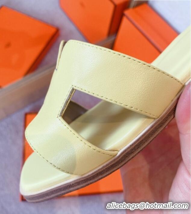 1:1 aaaaa Hermes Classic Oran Flat Slide Sandals in Calf Leather Light Yellow 711105