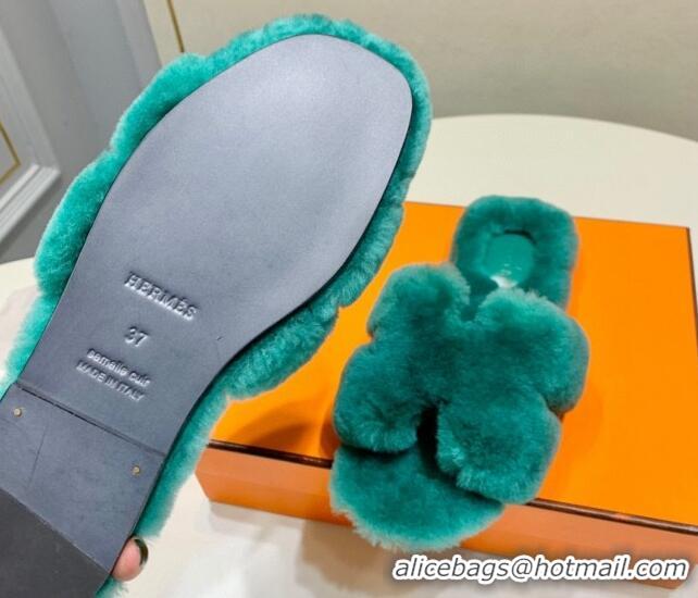 Grade Quality Hermes Oran Flat Slide Sandals in Wool Green 718088