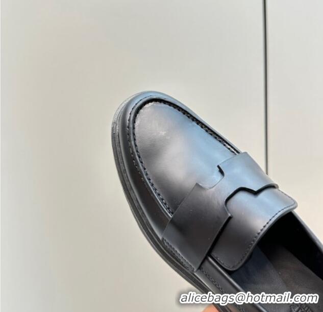 Hot Style Hermes Hitch Loafers in Glazed Calfskin 6cm All Black 724130