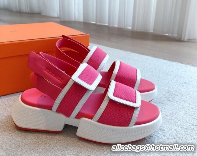 Luxury Hermes Geek Canvas Platform Sandals 3.5cm Pink 724132