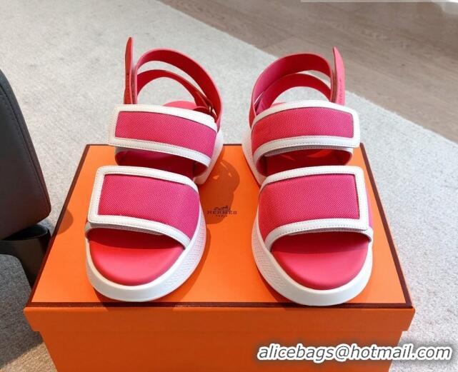 Luxury Hermes Geek Canvas Platform Sandals 3.5cm Pink 724132