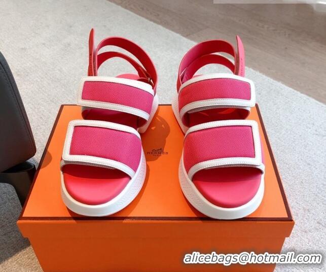 Luxury Hermes Geek Canvas Platform Sandals 3.5cm Pink 724132