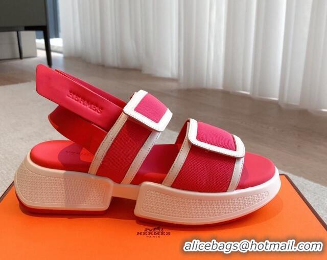 Luxury Hermes Geek Canvas Platform Sandals 3.5cm Pink 724132