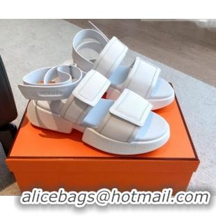 Trendy Design Hermes Geek Canvas Platform Sandals 3.5cm White 724133