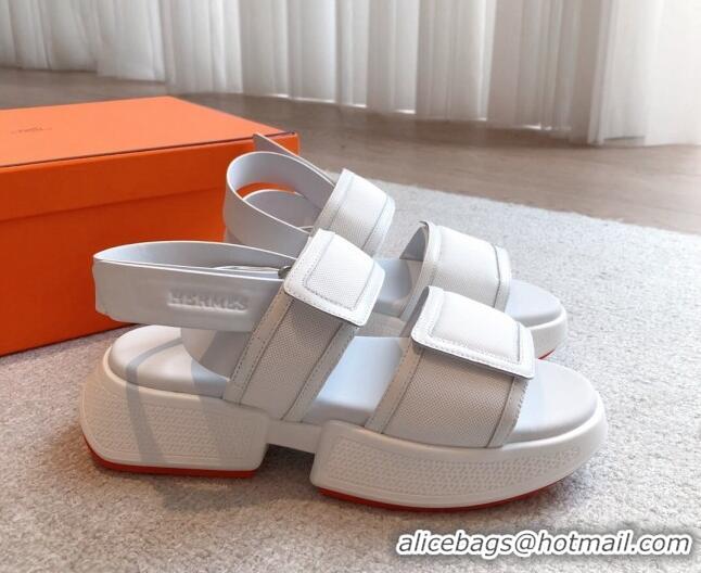 Trendy Design Hermes Geek Canvas Platform Sandals 3.5cm White 724133