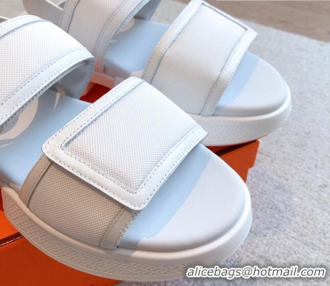 Trendy Design Hermes Geek Canvas Platform Sandals 3.5cm White 724133