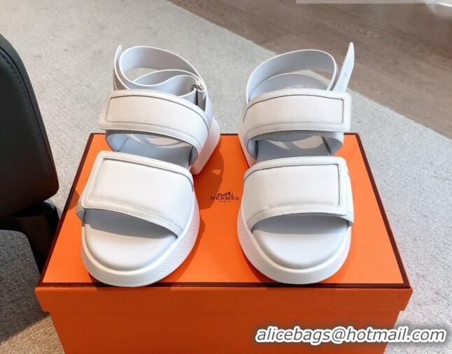 Trendy Design Hermes Geek Canvas Platform Sandals 3.5cm White 724133