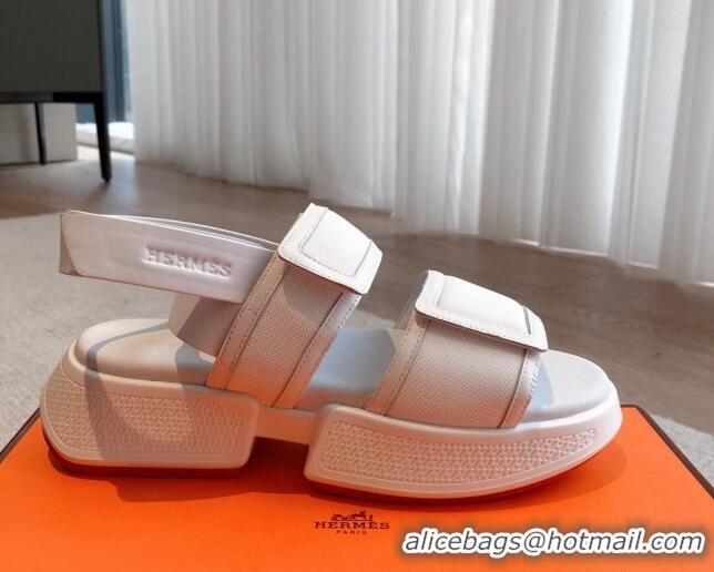 Trendy Design Hermes Geek Canvas Platform Sandals 3.5cm White 724133