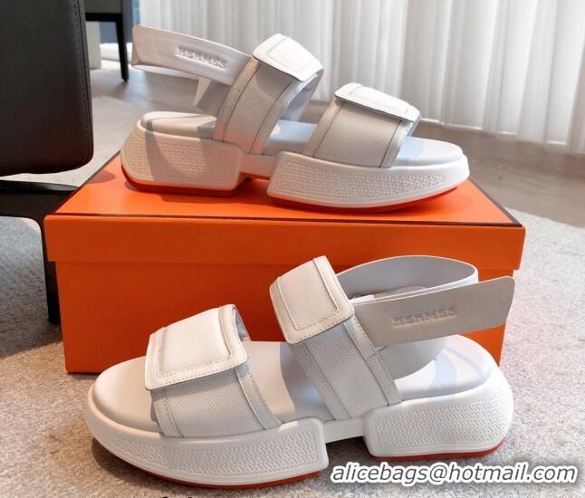 Trendy Design Hermes Geek Canvas Platform Sandals 3.5cm White 724133