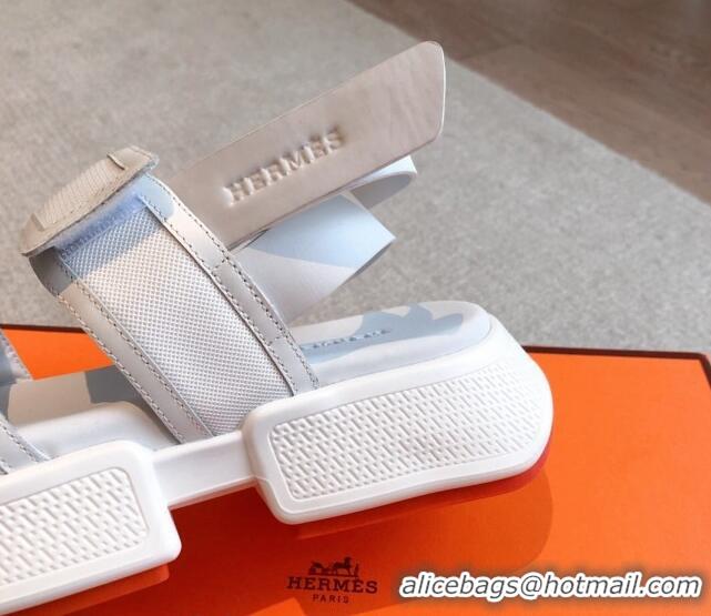 Trendy Design Hermes Geek Canvas Platform Sandals 3.5cm White 724133