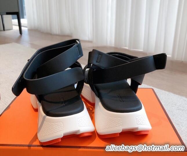 Discount Hermes Geek Canvas Platform Sandals 3.5cm Black 724134