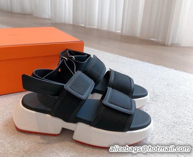 Discount Hermes Geek Canvas Platform Sandals 3.5cm Black 724134