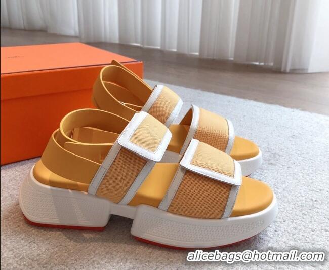 Charming Hermes Geek Canvas Platform Sandals 3.5cm Yellow 724135