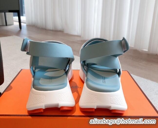 Popular Style Hermes Geek Canvas Platform Sandals 3.5cm Light Blue 724136