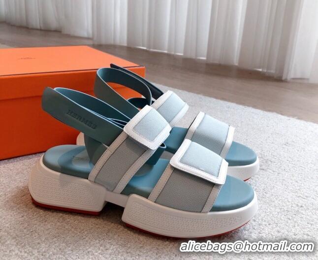 Popular Style Hermes Geek Canvas Platform Sandals 3.5cm Light Blue 724136