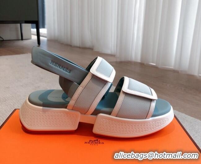 Popular Style Hermes Geek Canvas Platform Sandals 3.5cm Light Blue 724136