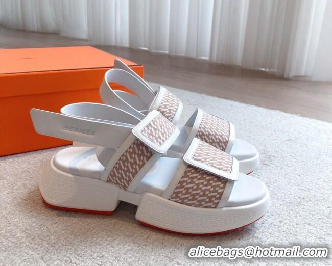 Luxury Discount Hermes Geek Fabric Platform Sandals 3.5cm Beige 724137