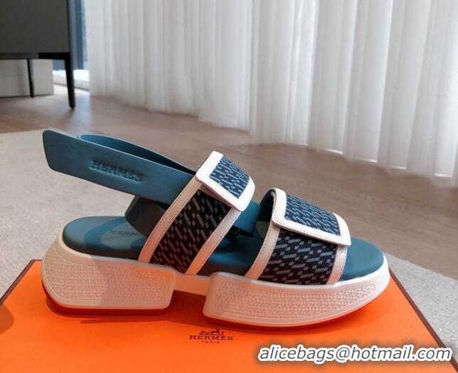 Stylish Hermes Geek Fabric Platform Sandals 3.5cm Medium Blue 724138