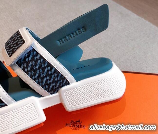 Stylish Hermes Geek Fabric Platform Sandals 3.5cm Medium Blue 724138