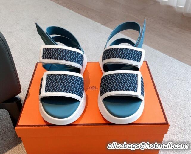 Stylish Hermes Geek Fabric Platform Sandals 3.5cm Medium Blue 724138