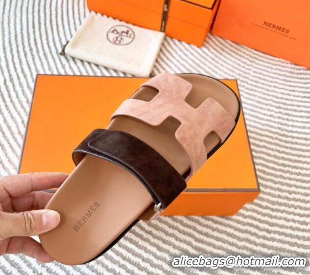 Best Price Hermes Chypre Flat Sandals in Suede Nude/Brown 724142