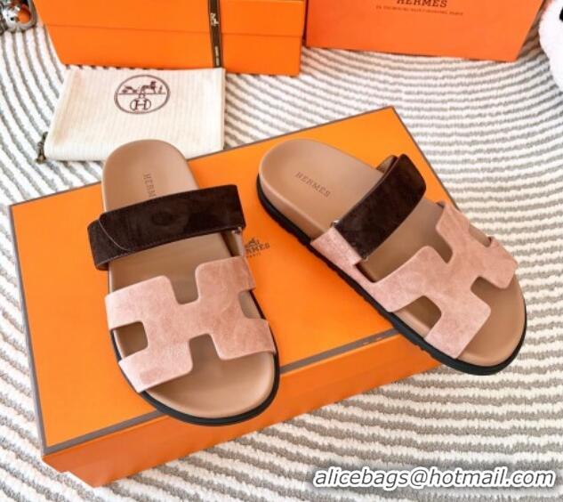 Best Price Hermes Chypre Flat Sandals in Suede Nude/Brown 724142