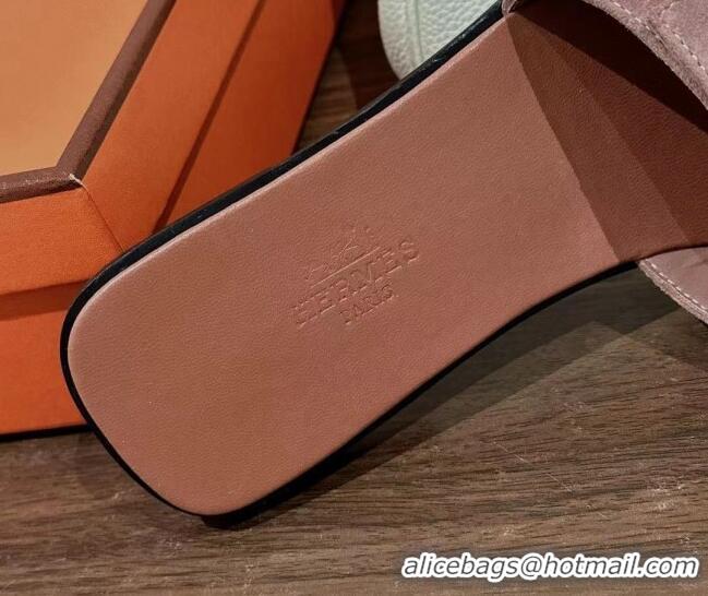 Pretty Style Hermes Giulia Flat Sandals in Suede and Leather Pink/Brown 725004