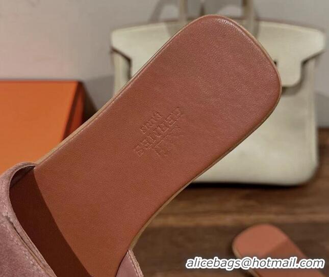 Best Product Hermes Giulia Flat Sandals in Suede and Leather Pink/Orange 725006