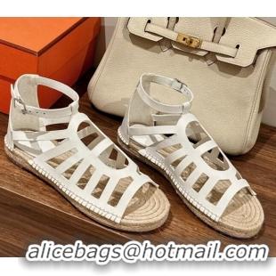 Grade Quality Hermes Costanza Espadrilles Flat Sandals White 725012