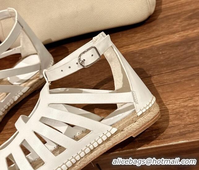 Grade Quality Hermes Costanza Espadrilles Flat Sandals White 725012