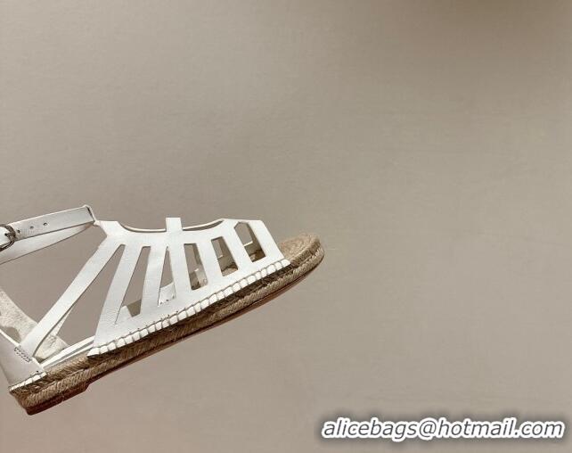 Grade Quality Hermes Costanza Espadrilles Flat Sandals White 725012