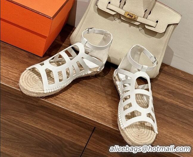 Grade Quality Hermes Costanza Espadrilles Flat Sandals White 725012