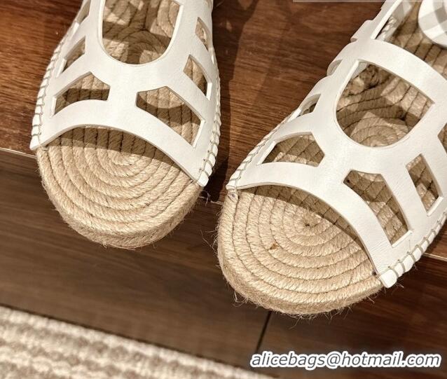 Grade Quality Hermes Costanza Espadrilles Flat Sandals White 725012