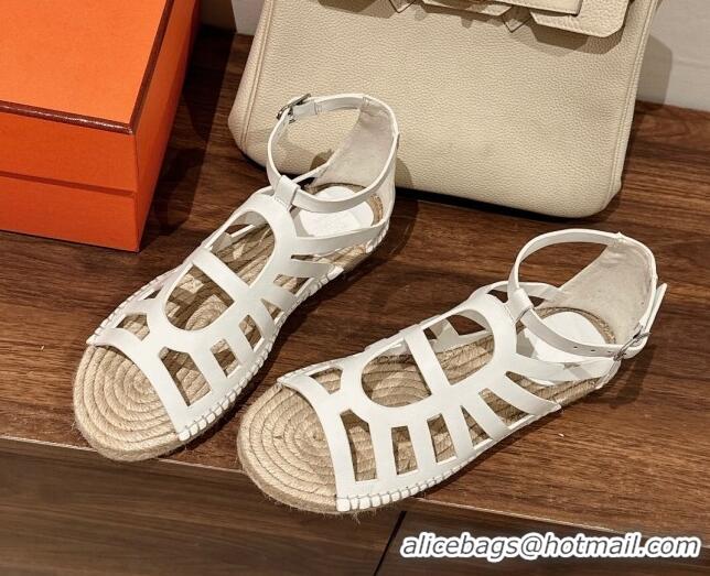 Grade Quality Hermes Costanza Espadrilles Flat Sandals White 725012