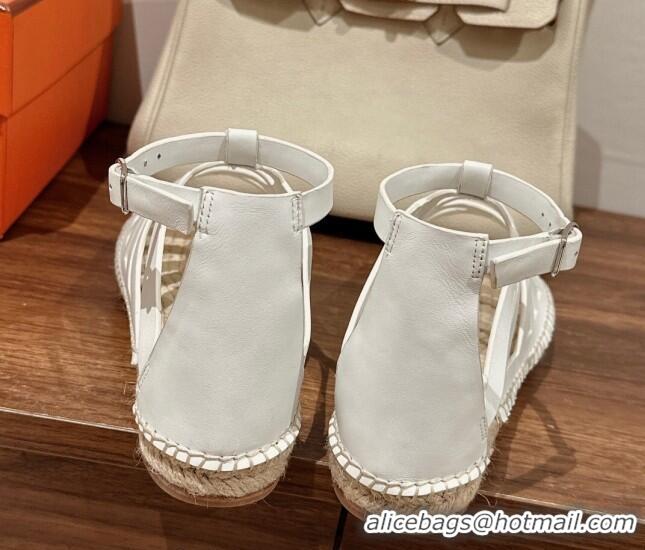 Grade Quality Hermes Costanza Espadrilles Flat Sandals White 725012