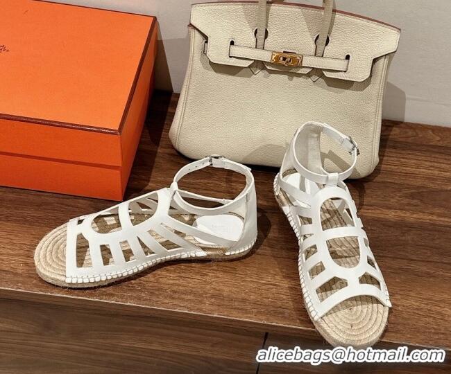 Grade Quality Hermes Costanza Espadrilles Flat Sandals White 725012