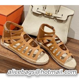 Luxurious Hermes Costanza Espadrilles Flat Sandals Brown 725013