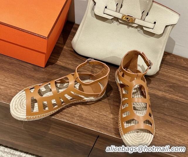 Luxurious Hermes Costanza Espadrilles Flat Sandals Brown 725013