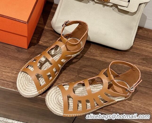 Luxurious Hermes Costanza Espadrilles Flat Sandals Brown 725013