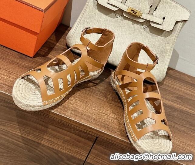 Luxurious Hermes Costanza Espadrilles Flat Sandals Brown 725013