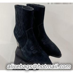 Popular Style Hermes Embroidery Ankle Boot 7cm Heel in Black Suede 2372511