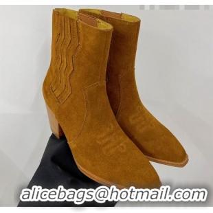 Top Design Hermes Embroidery Ankle Boot 7cm Heel in Brown Suede 2372510