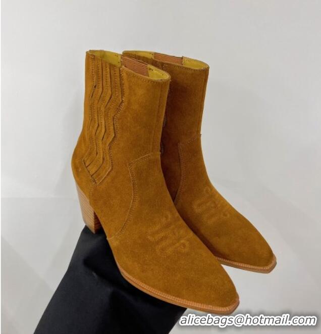 Top Design Hermes Embroidery Ankle Boot 7cm Heel in Brown Suede 2372510