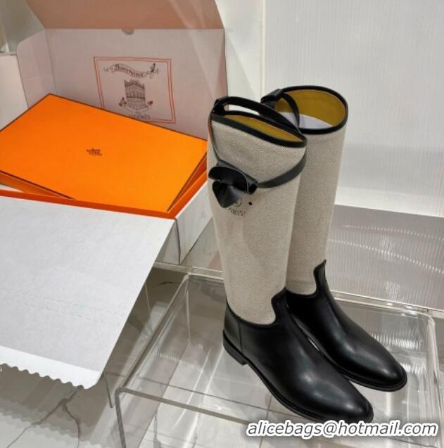 Low Cost Hermes Jumping Boot in Canvas and Black Leather 372507